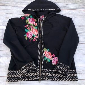 Johnny Was Full Zip Floral Embroidered Jacket